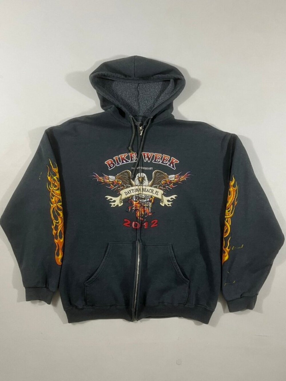 Daytona Beach Bike Week 2012 71st Anniversary Eagle Flames Zip Up Hoodie